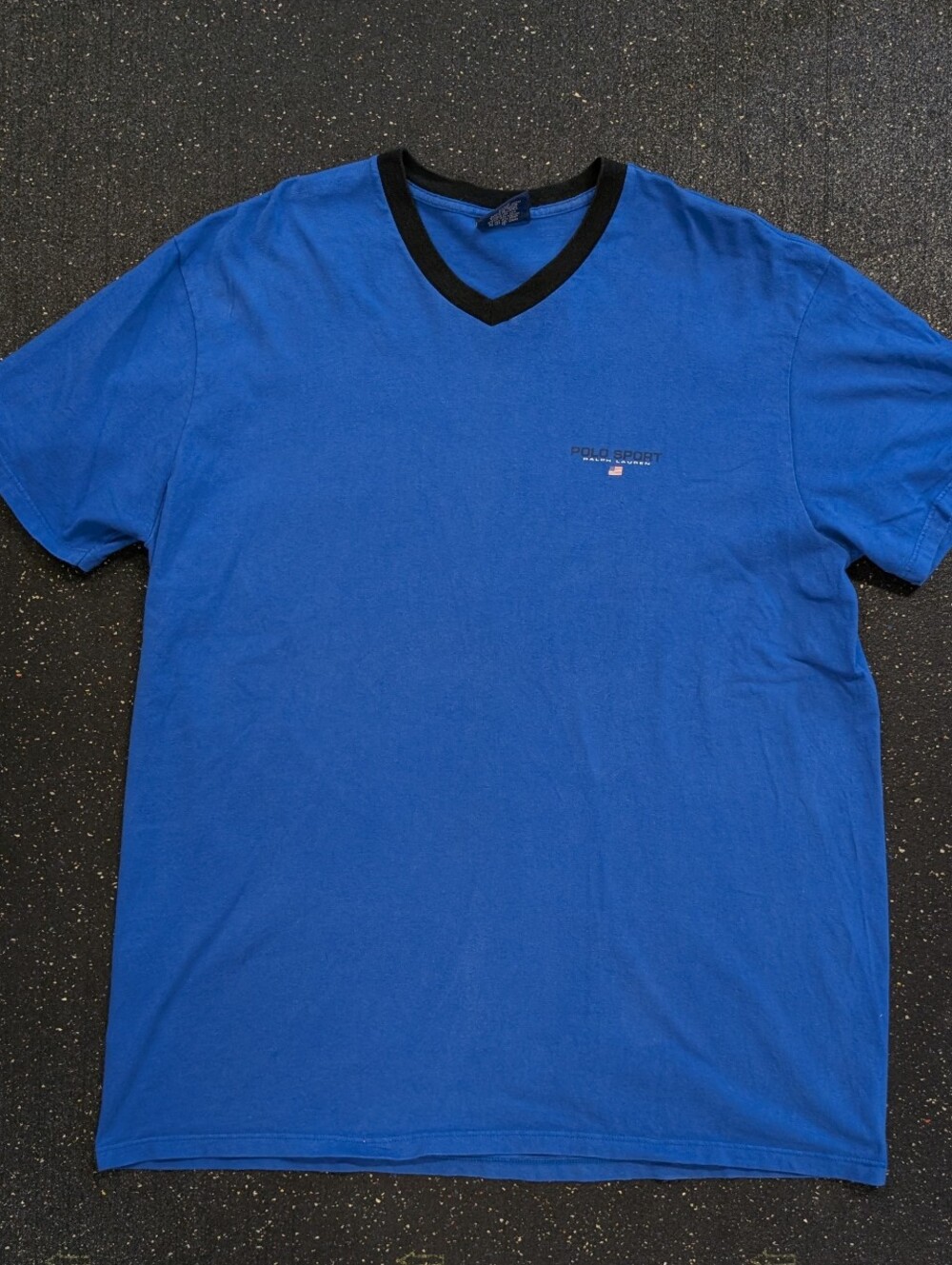Vintage 90's Polo Sport Ralph Lauren Logo V-Neck T-Shirt Mens Size XL Royal Blue